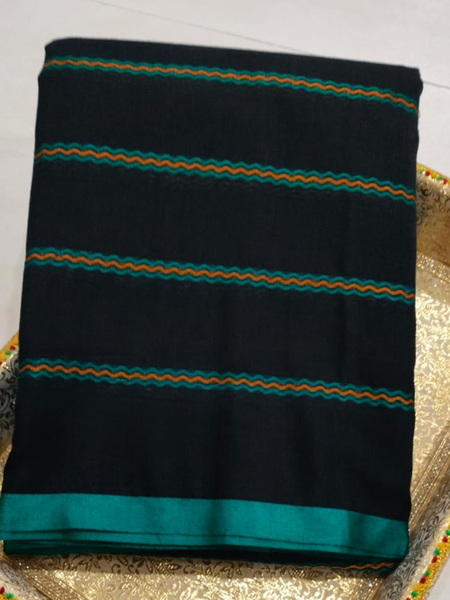 Black Soft Cotton Saree with Linings and Running Blouse