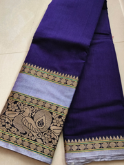 Royal Blue Narayanpet Saree with Peacock Border