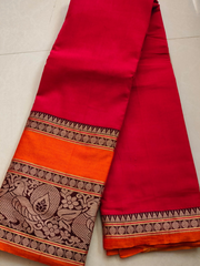 Regal Pink Narayanpet Saree with Intricate Peacock Border