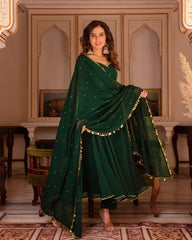 Forest Green Embellished Anarkali Gown