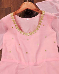 Graceful Pink Georgette Anarkali Suit with Elegant Handwork