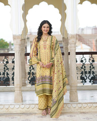 Maize Embroidered Cotton Kurta Set