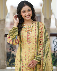 Maize Embroidered Cotton Kurta Set