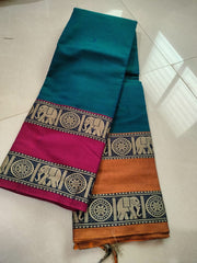 Rich Look Dual Elephant Border Narayanpet Soft Cotton Saree with Running Blouse