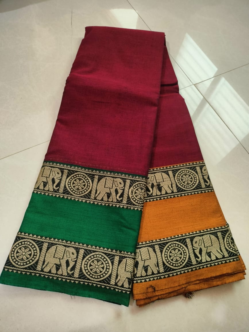 Rich Look Dual Elephant Border Narayanpet Soft Cotton Saree with Running Blouse