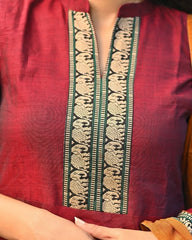 Maroon Cotton Anarkali with Elephant Narayanpet Border