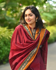 Maroon Cotton Anarkali with Elephant Narayanpet Border