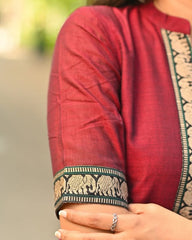 Maroon Cotton Anarkali with Elephant Narayanpet Border