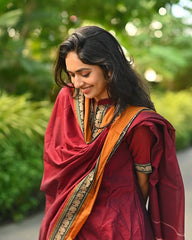 Maroon Cotton Anarkali with Elephant Narayanpet Border