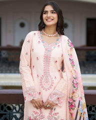 Soft Peach Embroidered Cotton Kurta Set