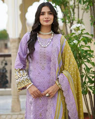 Cold Purple Embroidered Cotton Kurta Set