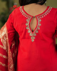 Festive Red Kurta Set with Golden Dupatta