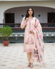 Soft Peach Embroidered Cotton Kurta Set