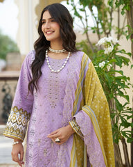 Cold Purple Embroidered Cotton Kurta Set