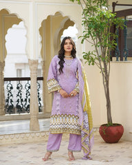 Cold Purple Embroidered Cotton Kurta Set