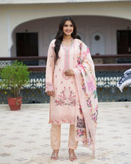 Soft Peach Embroidered Cotton Kurta Set