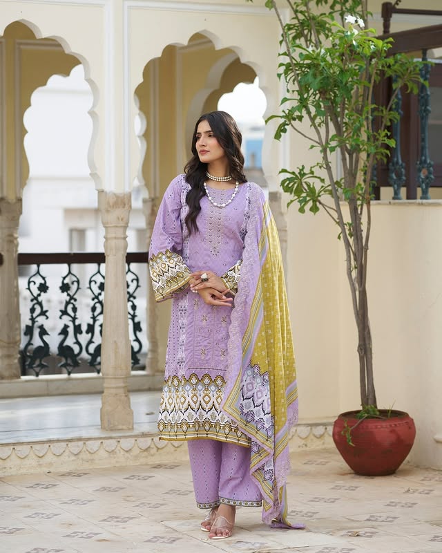 Cold Purple Embroidered Cotton Kurta Set