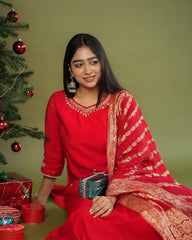 Festive Red Kurta Set with Golden Dupatta