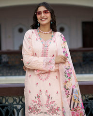 Soft Peach Embroidered Cotton Kurta Set