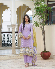 Cold Purple Embroidered Cotton Kurta Set