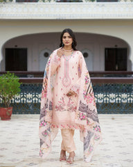 Soft Peach Embroidered Cotton Kurta Set